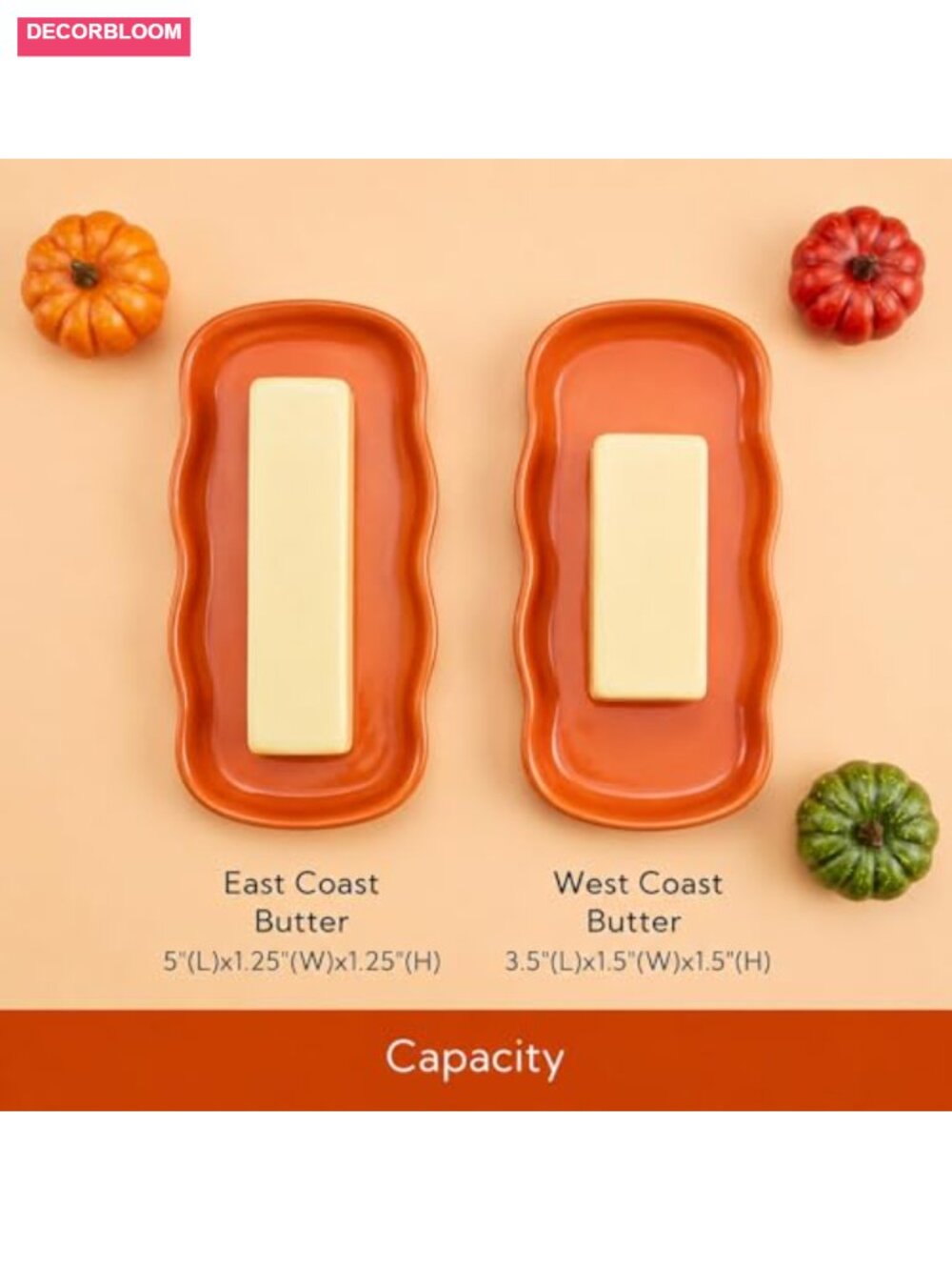 Ceramic Pumpkin Butter Dish Set with Lid, Multipurpose Snack Plate for Kitchen - Picture 6 of 6